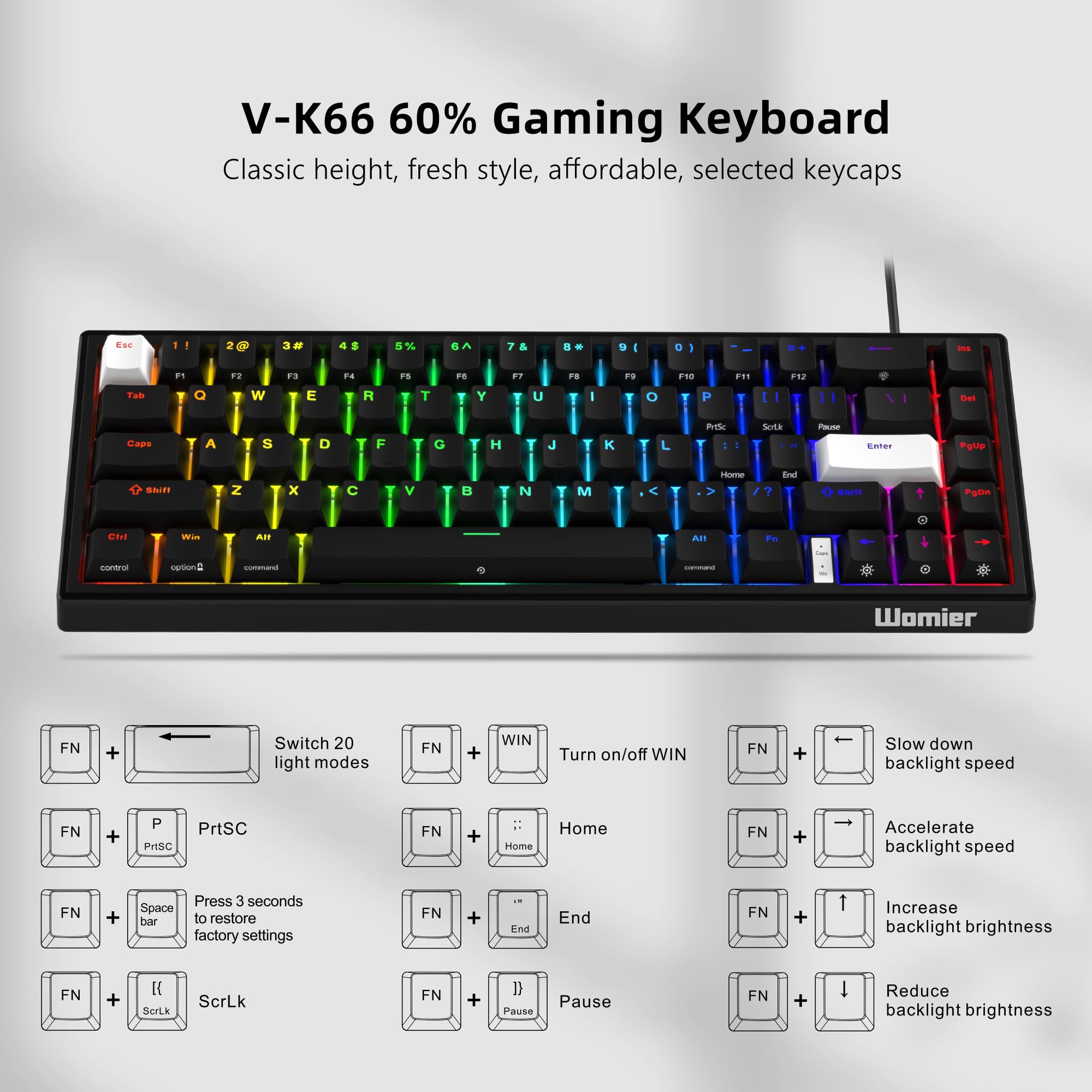 Amazon.com: V-K66 60% Mechanical Gaming Keyboard, Gasket Mounted